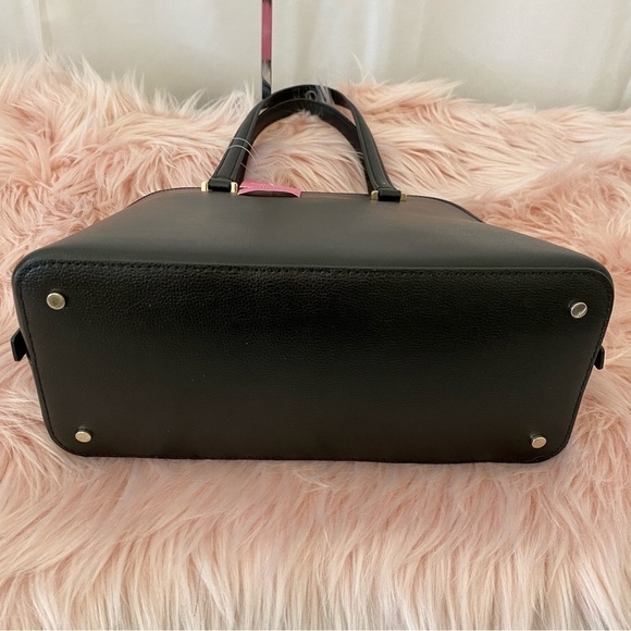 BNWT Kate Spade Black Embossed Leather Medium Dome Satchel w/ Crossbody Strap - Picture 3 of 9